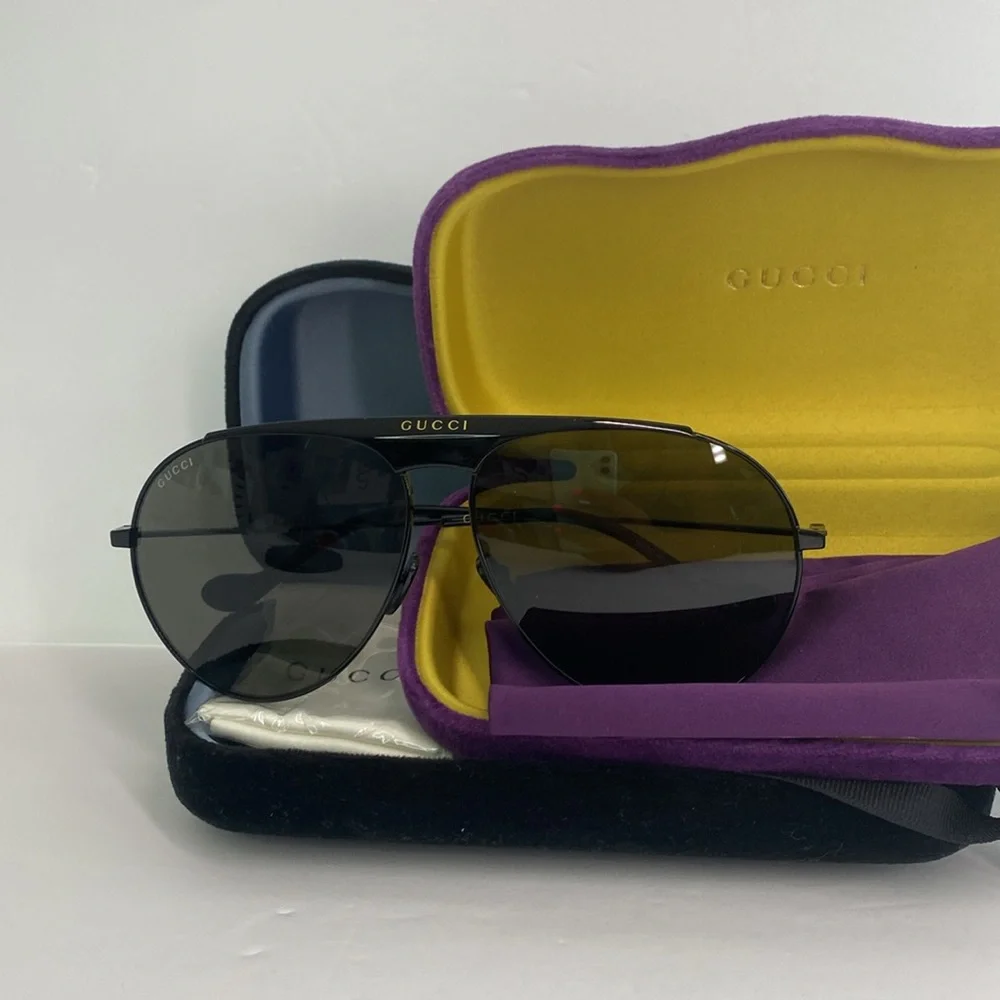 💯- New Authentic Gucci Black Aviator Sunglasses GG0908S-004 65